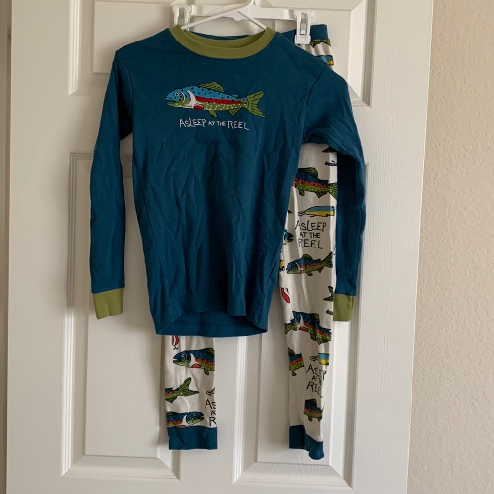 Like new! Lazy One “Asleep at the Reel” pajama set. Size 10.